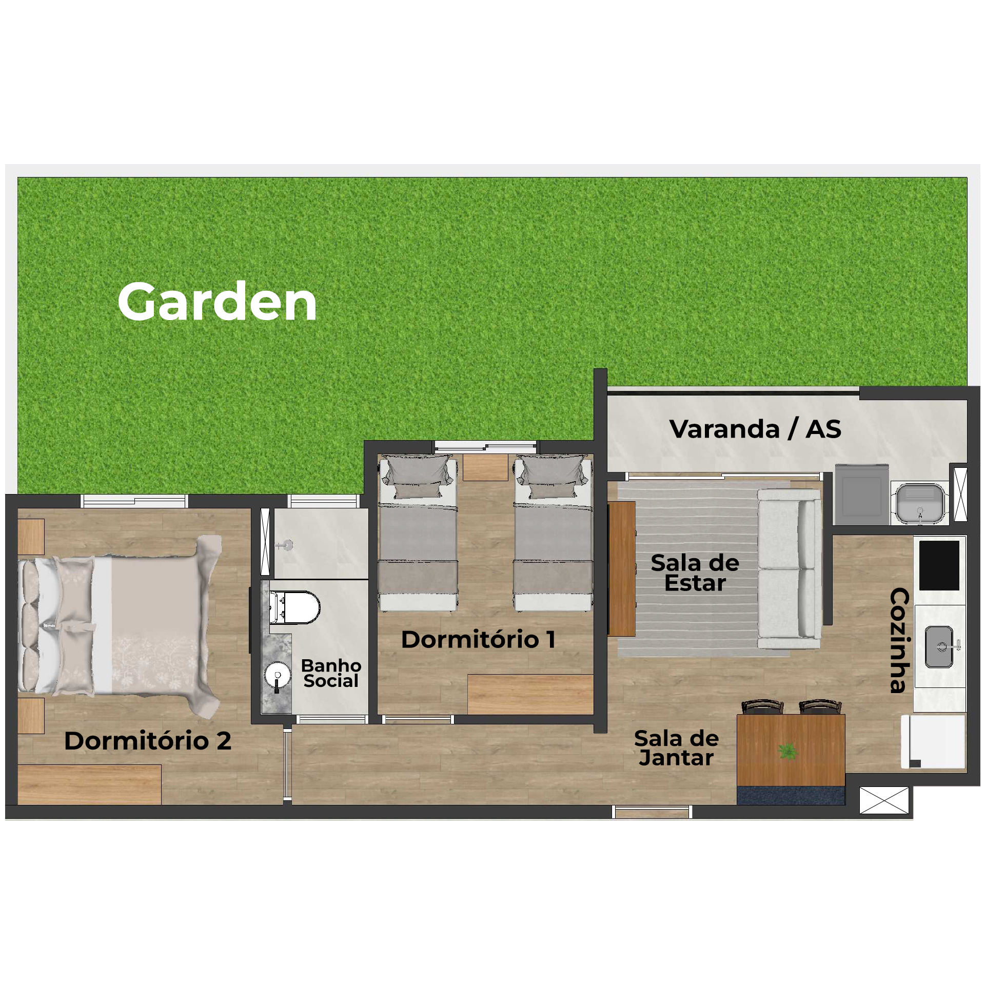 Apartamento Torre Tipo 1 - Meio Garden