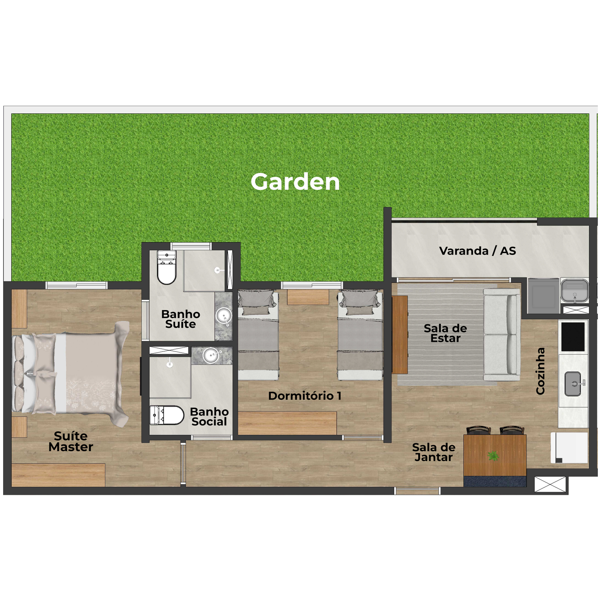Apartamento Torre Tipo 2 - Meio Garden